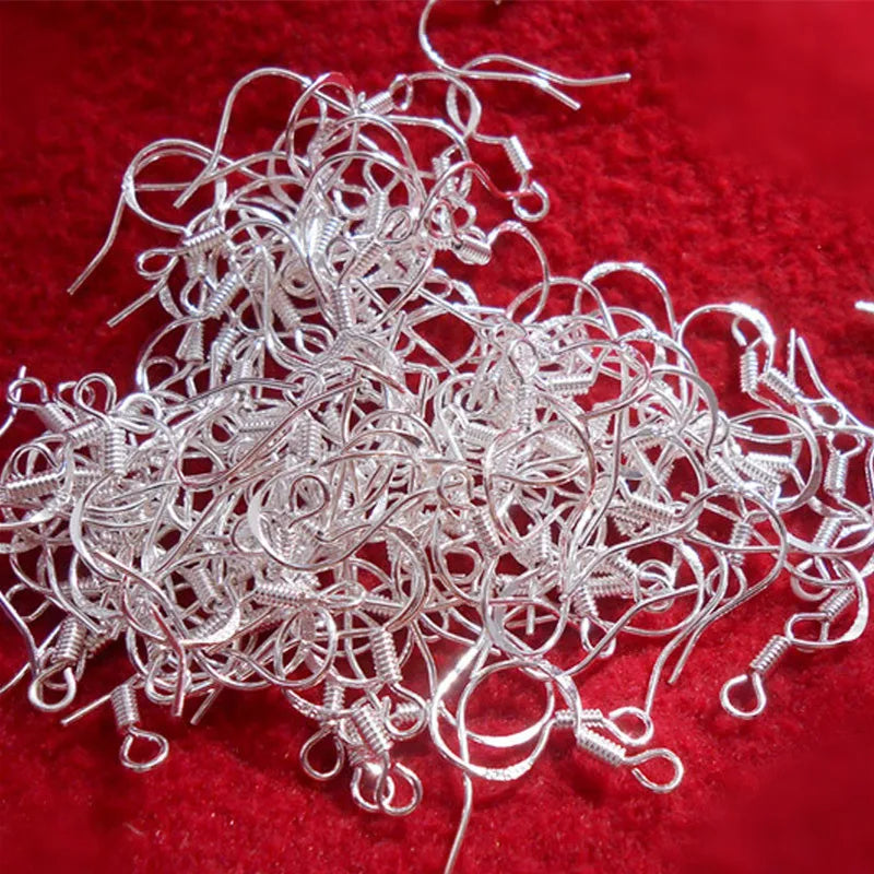 100Pcs 925 Silver Earring Hooks Clasp For Jewelry Making Parts