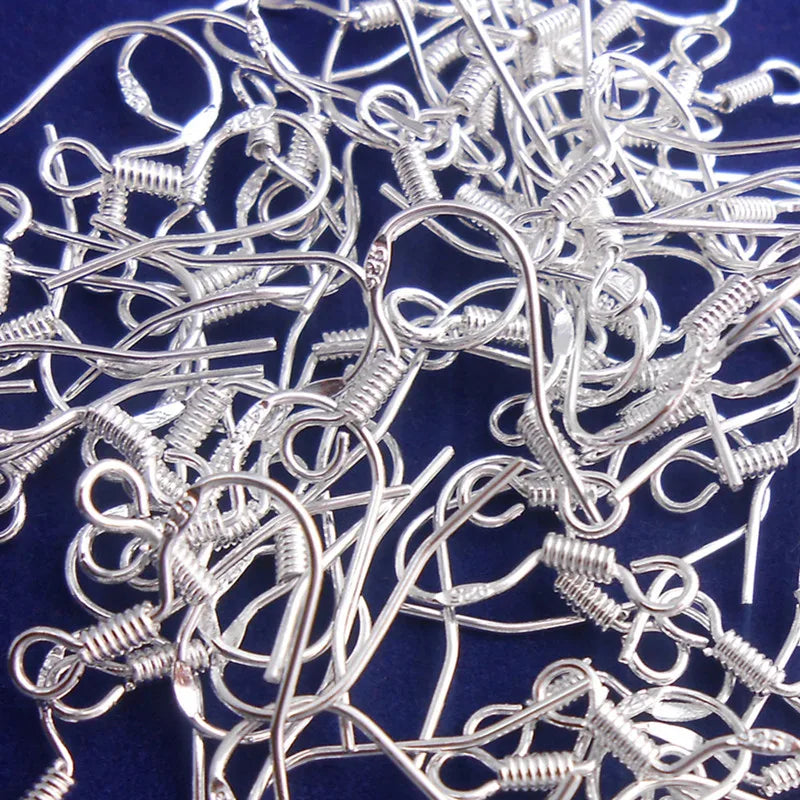 100Pcs 925 Silver Earring Hooks Clasp For Jewelry Making Parts