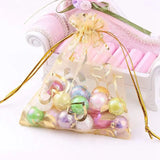 100Pcs 9X12cm Sheer Drawstring Heart Organza Pouches (Gold)