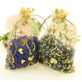 100Pcs 9X12cm Sheer Drawstring Heart Organza Pouches (Gold)