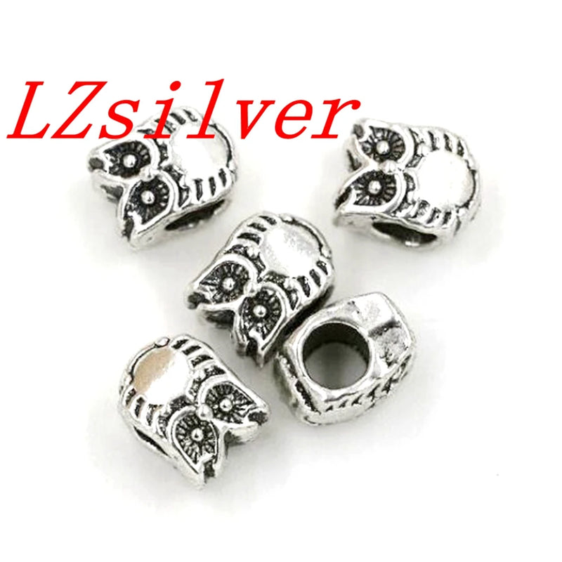 100Pcs Alloy Owl Large Hole Beads 7.8x10mm DIY Jewelry Making
