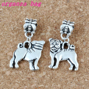 100Pcs Alloy Pug Dog Charm Pendant for Jewelry Making 15x28mm