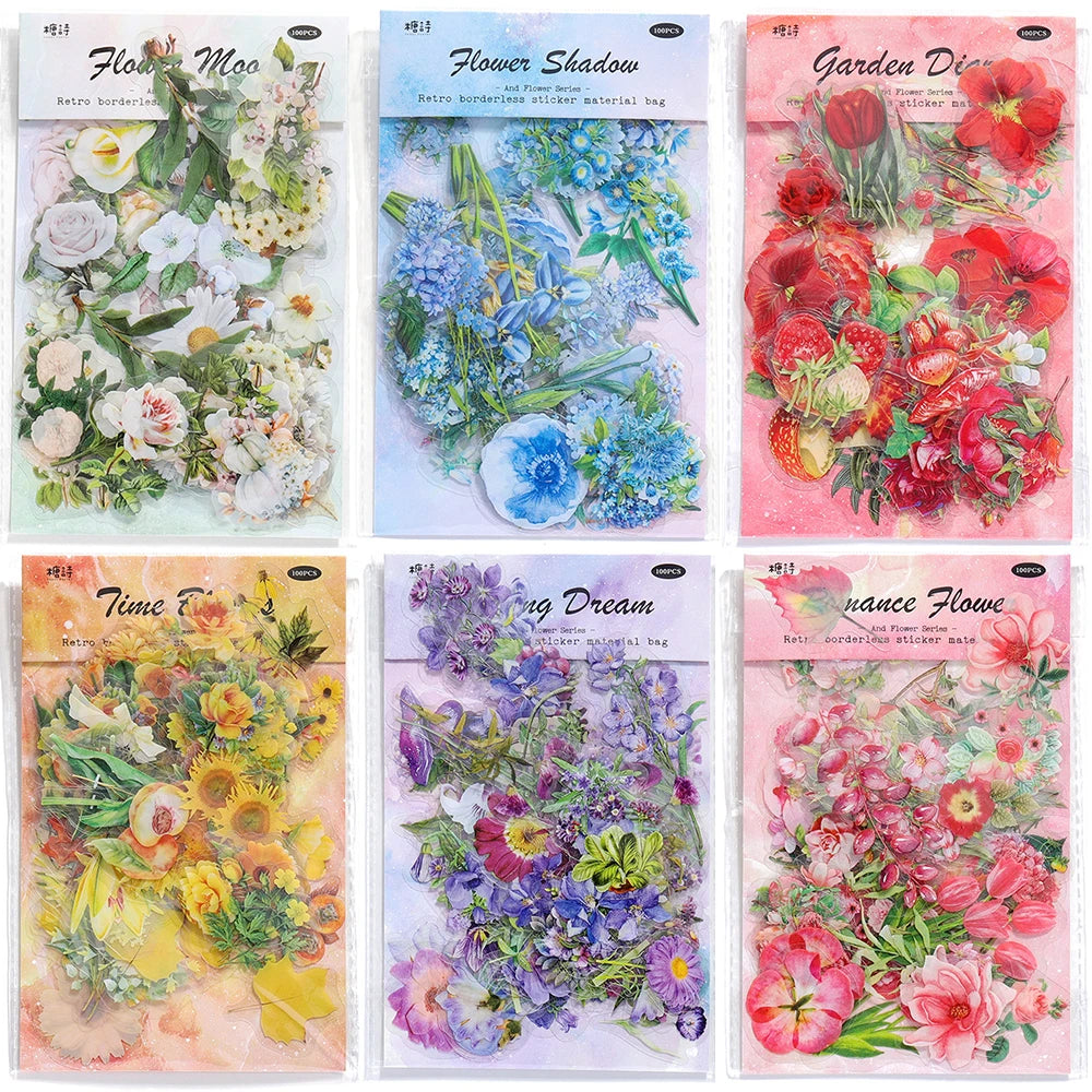 100Pcs Vintage Botanical Flowers Stickers for DIY UV Epoxy Resin Crafts