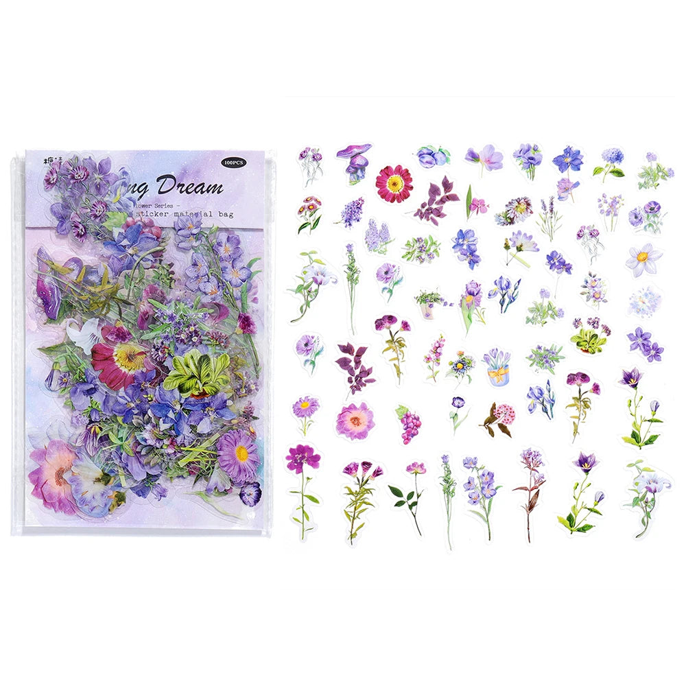 100Pcs Vintage Botanical Flowers Stickers for DIY UV Epoxy Resin Crafts