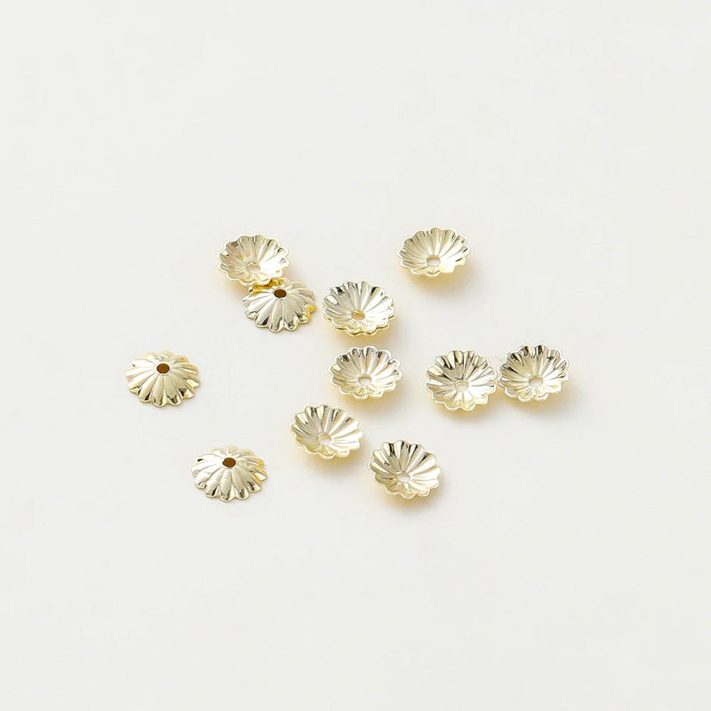 100Pcs Wave Flower End Beads Cap 14K/18K Plated Brass DIY Bracelet Jewelry Makin