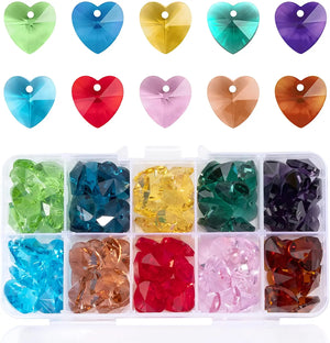 100Pcs 14mm Heart Shape Crystal Glass Bead Charms for DIY Jewelry Making