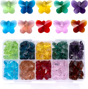 100Pcs Crystal Butterfly Beads Charms 14mm Glass Pendants DIY Jewelry Making
