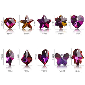 100Pcs/Box Purple Austria Glass Heart Bead Crystal Butterfly Pendant