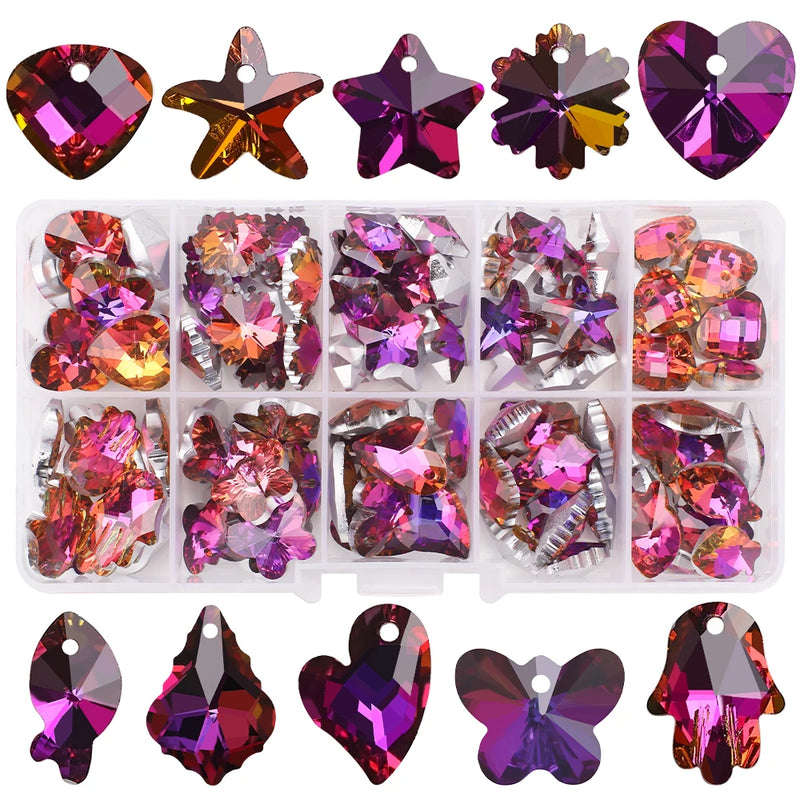 100Pcs/Box Purple Austria Glass Heart Bead Crystal Butterfly Pendant