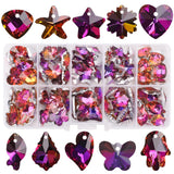 100Pcs/Box Purple Austria Glass Heart Bead Crystal Butterfly Pendant