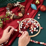 100Pcs Christmas Wooden Beads Snowflake Elk Red Plaid Xmas Decoration