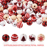 100Pcs Christmas Wooden Beads Snowflake Elk Red Plaid Xmas Decoration