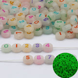 100Pcs Colorful Luminous Number Acrylic Beads Flat Round Spacer Beads