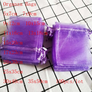 100Pcs Dark Purple Organza Bags 7x9 9x12 10x15cm Wedding Gift