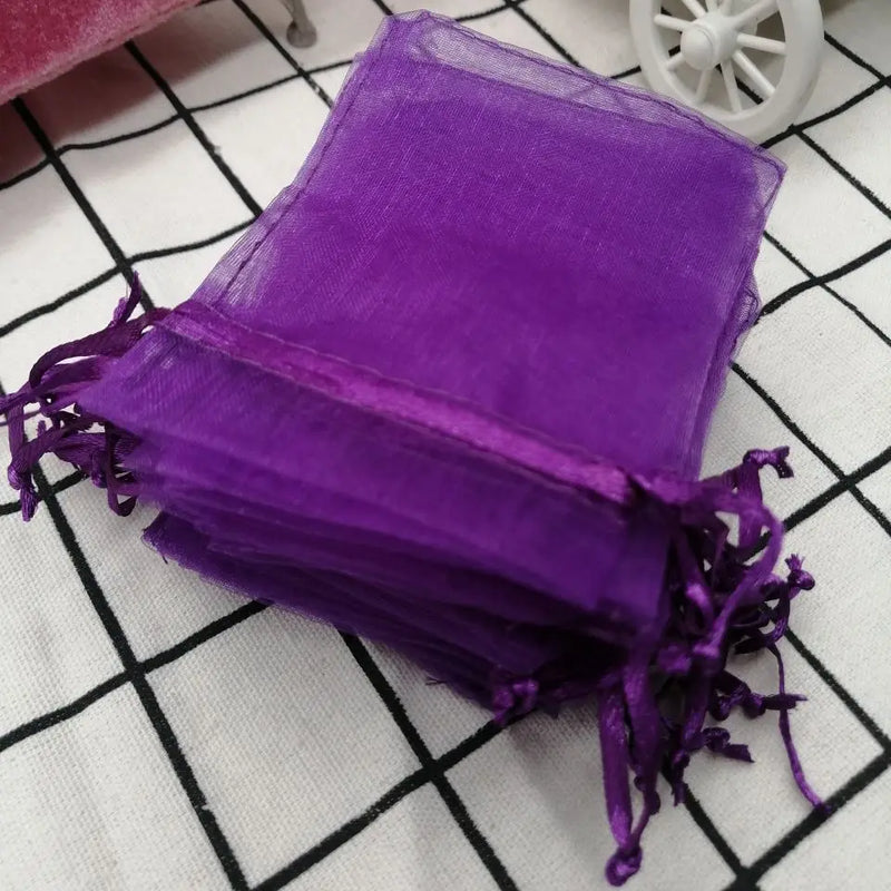 100Pcs Dark Purple Organza Bags 7x9 9x12 10x15cm Wedding Gift