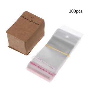 100Pcs Earrings Cards & Self Adhesive Bags Jewelry Display