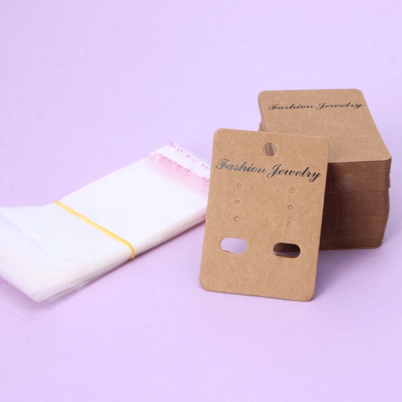 100Pcs Earrings Packing Cards With Self Adhesive Bag