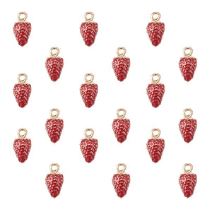 100Pcs Strawberry Charms Beads Enamel Pendants For Jewelry Making