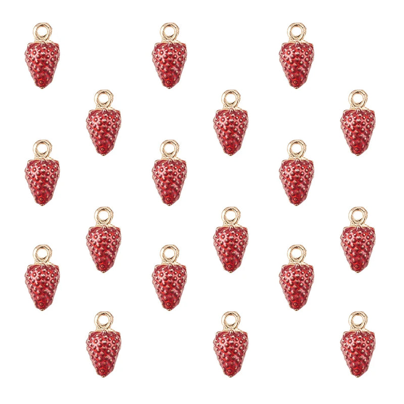 100Pcs Strawberry Charms Beads Enamel Pendants For Jewelry Making