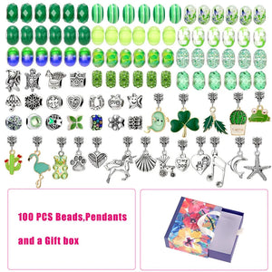 100Pcs European Beads Dangle Charms Kit in Box - DIY Jewelry for Bracelet