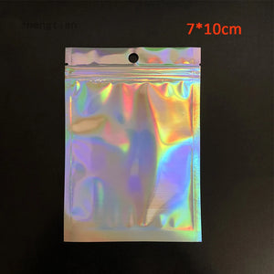 100Pcs Eyelash Package Holographic Zip Lock Bag Necklace Storage