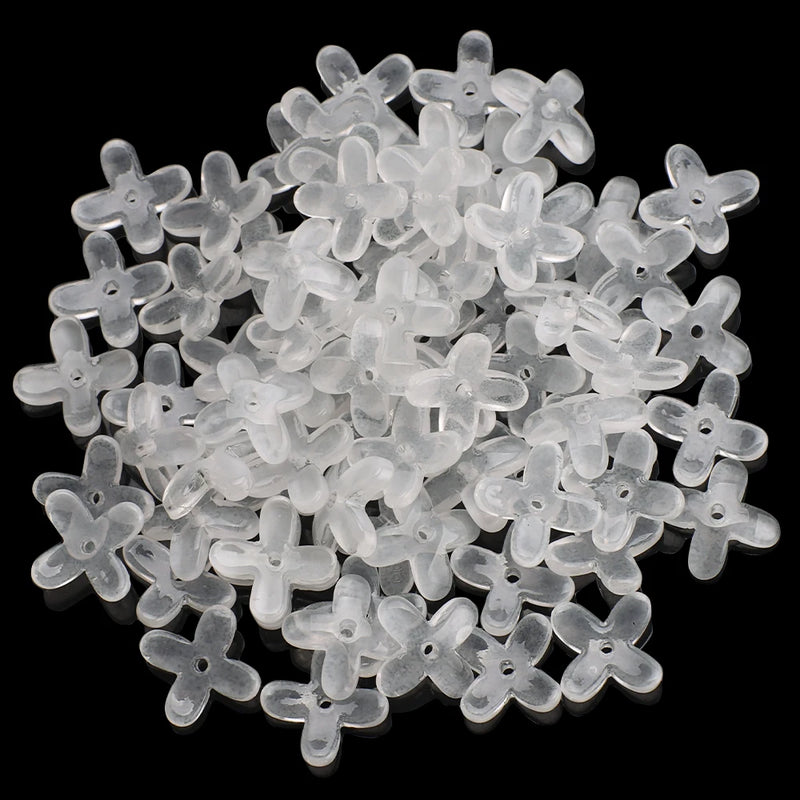 100Pcs Glass Four-leaf Petal Beads 10mm Top Drilled Crystal Flower Pendants