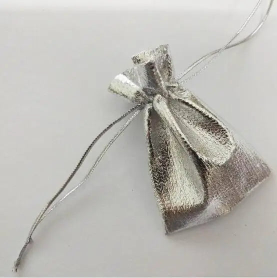 100Pcs Silver Organza Bag Jewelry Pouch Christmas Wedding Party Gift Bags
