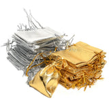 100Pcs Silver Foil Organza Drawstring Gift Bags 5.5x7cm Party Wedding Pouches