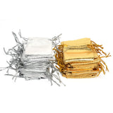 100Pcs Silver Foil Organza Drawstring Gift Bags 5.5x7cm Party Wedding Pouches