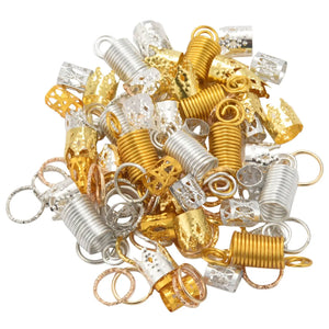 100Pcs Hair Coil Dreadlocks Beads Cuffs Braiding Clips Spring Braid Hair Rings