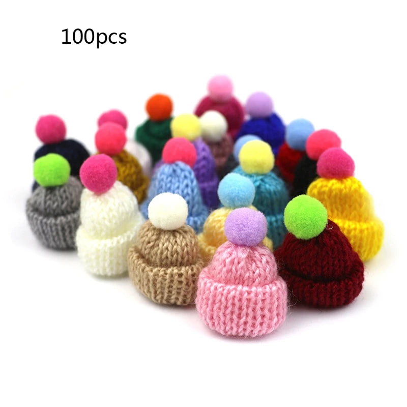 100Pcs Mini Finger Hat Pom Pom Hat Christmas Tree Ornaments Crafts