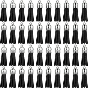 100Pcs Black Faux Suede Leather Tassel Keychain Pendants