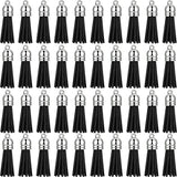 100Pcs Black Faux Suede Leather Tassel Keychain Pendants