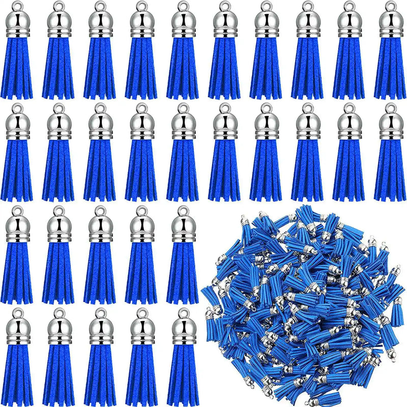 100Pcs Blue Keychain Tassels Faux Suede Pendants