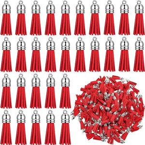 100Pcs Red Faux Suede Leather Tassel Pendants for DIY Crafts