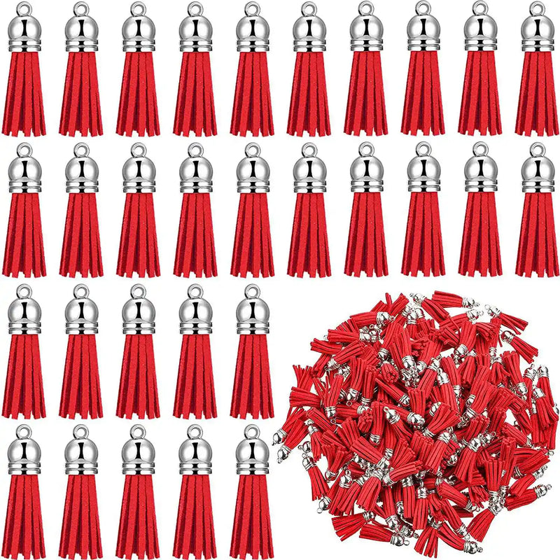 100Pcs Red Faux Suede Leather Tassel Pendants for DIY Crafts