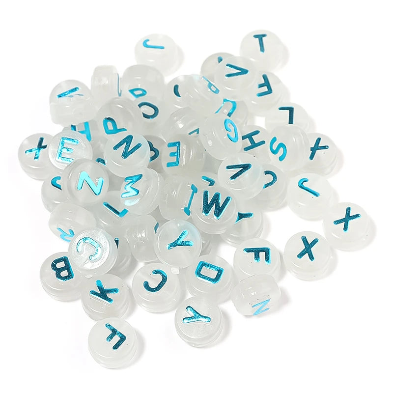 100Pcs 10mm Luminous Beads Mixed Letter Loose Beads For Diy Jewelry Making