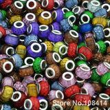 100Pcs Mix Beads Silver Plated Big Hole Resin Charms DIY Jewelry
