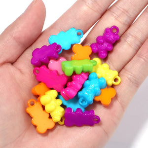 100Pcs 21x12mm Acrylic Bear Loose Beads Jewelry Making Mix