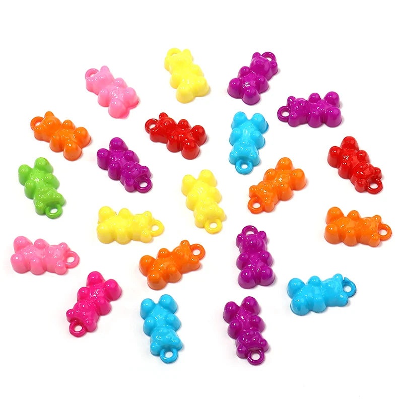 100Pcs 21x12mm Acrylic Bear Loose Beads Jewelry Making Mix