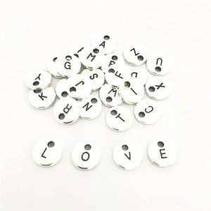 100Pcs 26 Alphabet Charms for Bracelet Necklace Mix Letters 10MM DIY