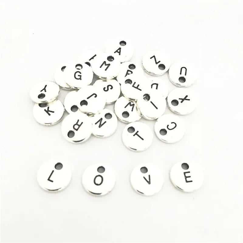 100Pcs 26 Alphabet Charms for Bracelet Necklace Mix Letters 10MM DIY