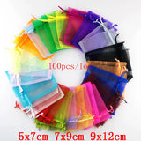 100Pcs/Lot Small Organza Bags Wedding Favor Gift Drawstring Pouch Sachet