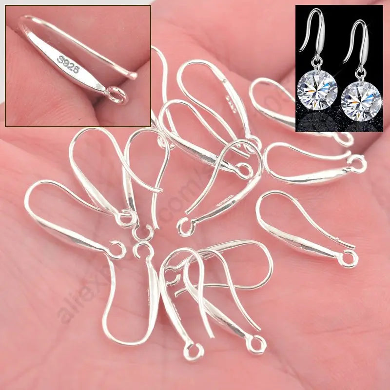 100Pcs Jewelry Earring Findings 925 Silver Ear Hook Earwires For Crystal Women