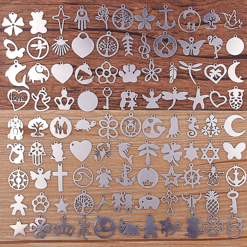 100Pcs Stainless Steel Charms for Necklace Pendant DIY Jewelry Making