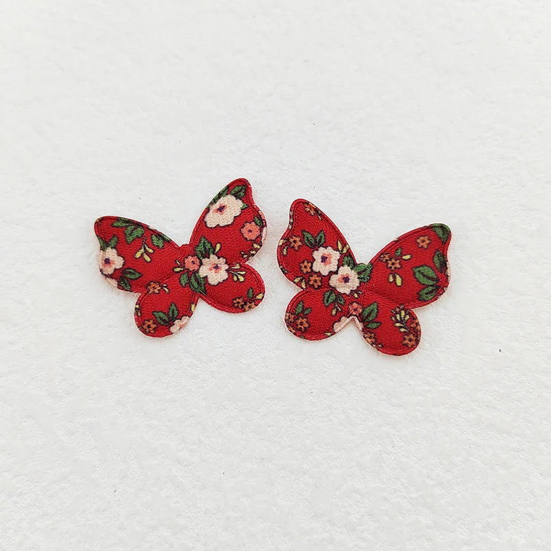 100Pcs Flower Print Butterfly Padded Appliques DIY Sewing Supplies