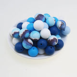 100Pcs Mixed Ocean Print Silicone Beads 15mm Sea Wave Leopard Ball