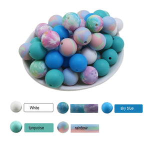 100Pcs Starry Sky Star Print Silicone Beads Teething Pearls