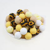 100pcs Mixed Sunflower Silicone Beads 15mm Teething Pearls Leopard Print