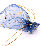 100Pcs Navy Organza Bag 9x12cm Moon Star Drawstring Gift Pouches